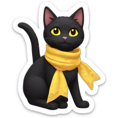 a black cat with yellow eyes and a bandanna around its neck, sora as a cat, kiki, anime cat, lineless, anime catgirl, sticker
