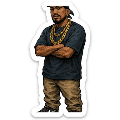 gangsta character, street style, gold chains, confident pose, urban vibe sticker