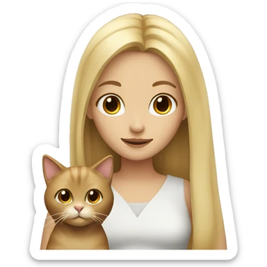 blonde girl with long hair holding brown cat sticker