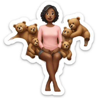 Woman sitting on a couch with many large bears  sticker