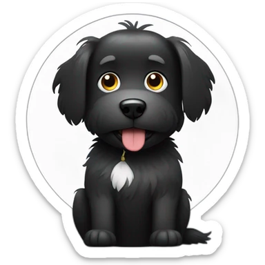 Sitting Hairy Black dog with white circle with more hair in face sticker