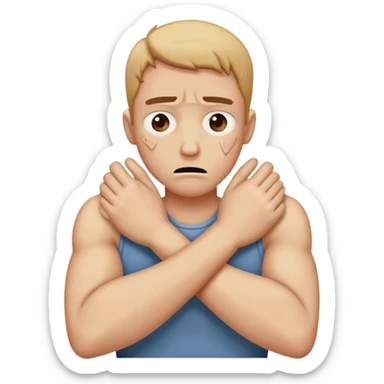 Guy crying with his arms crossed and choking himself sticker