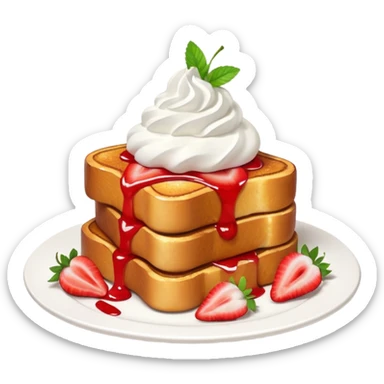 French toast with strawberry on top and whipped cream sticker