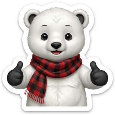 baby Polar Bear, smiling, thumbs up, wearing red Checkered Triangle scarf sticker