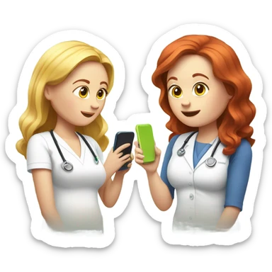 red hair nutritionist and blondie overweight patient talking smartphone sticker