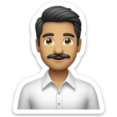 Young indian white faced Businessman in plain white shirt with sleeve up and mustach sticker