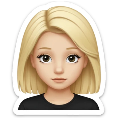 Fille jolie de 15 ans blonde aux cheveux longs avec des faux cils et un t-shirt noir sticker