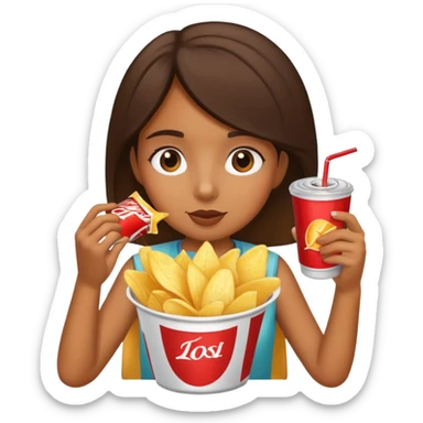 home brown girl with chips and drink sticker