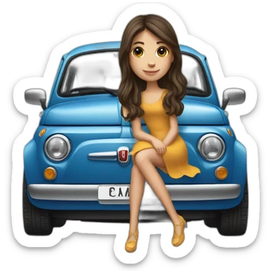 Girl-long-medium-hair-brunette-and-car-fiat-500 sticker