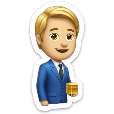Realistoc-Posh-man-with-blue-suit-offering-goldbar sticker