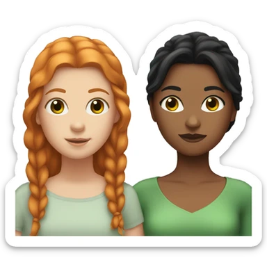 Two girls, one with ginger hair and green eyes and the other girl with black hair and brown eyes sticker