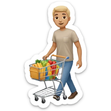A happy man walking with an empty supermarket cart full body sticker