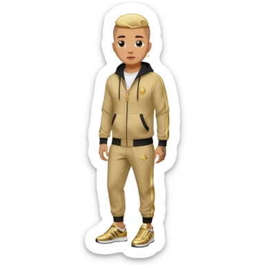 Capelli rasati ai lati con sfumatura, sopra corti e fissati con gel. Look curato e deciso. Indossa tuta firmata (Nike, Adidas, Lacoste, EA7) o jeans skinny, scarpe vistose come Air Force 1. Sempre presenti borsello a tracolla e collana d’oro E tatuaggi d’appertutto a mezzo busto sticker