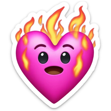 hot pink heart with pink fire sticker