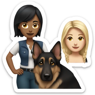 white woman with black hair with a german shepherd  sticker