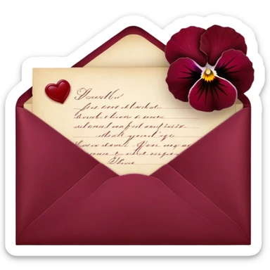 burgundy  vintage love letter with deep red pansies and a burgundy wax-sealed envelope sticker