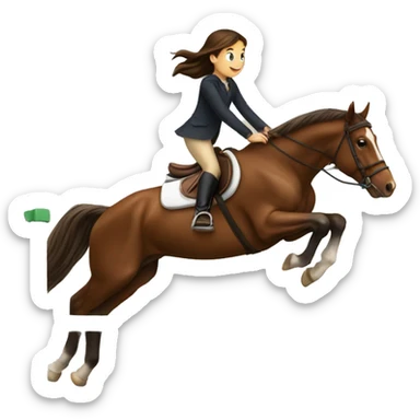 Horse jumping brown horse with brunette girl  sticker