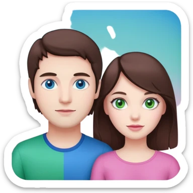 pink polaroid photo of a couple thats white with brunette hair blue and green eyes sticker