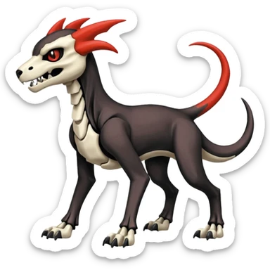Skeletal Cubone-Salandit-Houndoom-Houndour-Marowak-Poochyena-Litten-Fakémon-hybrid-creature (full body), 4 legs sticker