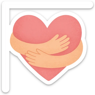 a pink heart wrapped gently with two cozy arms, expressing comfort, love, and support, with a vibe of warmth and kindness sticker