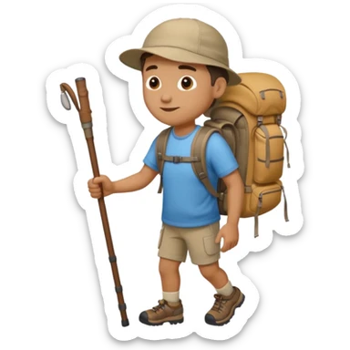 Montañero con mochila y bastones . sticker