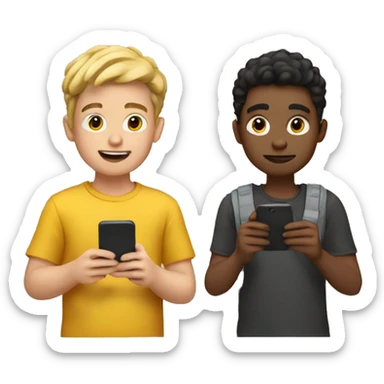 2 boys looking at a phone  sticker