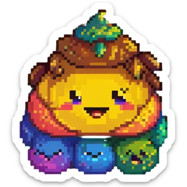 Pile of poo emoji with rainbow gradient colors, cute smiling face sticker