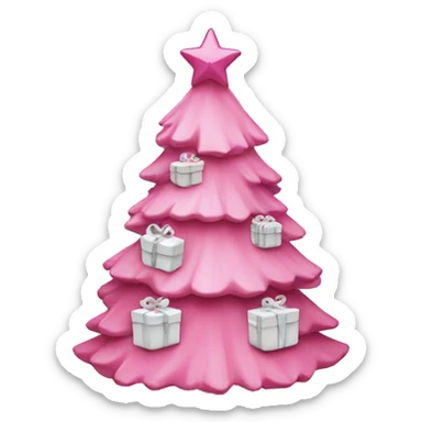 pink christmas tree with white presents underneath sticker