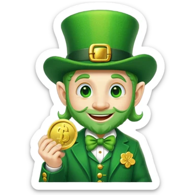 leprechaun emoji, winking, holding a gold coin sticker