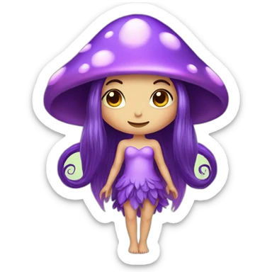 Cute purple mushroom fairy with long hair sticker