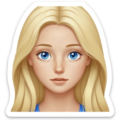 Blond model, with blue eyes, long hair , with freckles under her eyes sticker