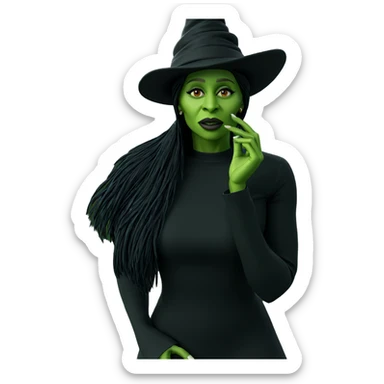 green-skinned girl in witch hat sticker