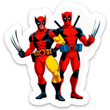 Wolverine and deadpool in a retro acade  sticker