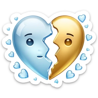 heart broken in half, one half made of ice, the other half made of gold sticker