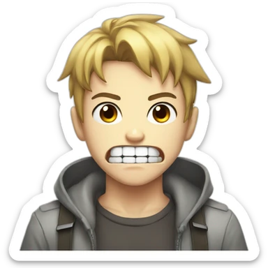 anime boy with angry face and angry teeth sticker