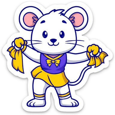 female rat cheerleader with blue bow, blue and gold uniform, Vikings team colors sticker