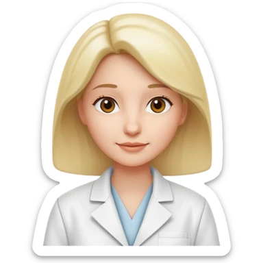 Mostre uma mulher vestida de jaleco branco, expressão leve e detalhamento suave típico de emojis modernos. A cena deve ter um visual limpo, com sombras sutis e contornos suaves, mantendo o estilo cartoon 3D usado em emojis do iOS. Mantendo coerência com o estilo emoji.” sticker
