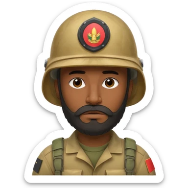 very tired, dark, Iraqi soldier in a helmet, helmet without insignia, with a beard sticker