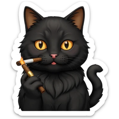 fluffy black cat smoking a cigar sticker
