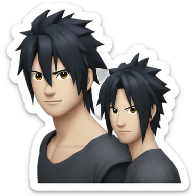 sasuke in black t shirt black hair waved hair sticker