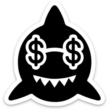 solid black icon of a shark wearing money-shaped glasses sticker