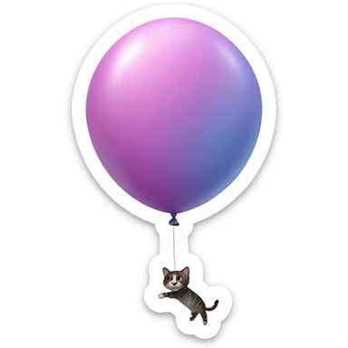 Cat being lifted by a balloon sticker