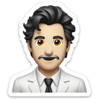 mysterious man in white shirt looking like a joker with black hair sticker