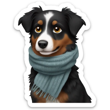 Small black australian shepherd dog wearing a knit scarf sticker