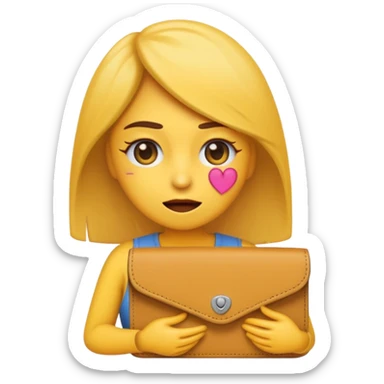 Emoji de chica muy desesperada, llorando, con ojos grandes y lágrimas, sosteniendo una billetera vacía al revés, estilo emoji minimalista, dramatismo exagerado, fondo transparente. sticker