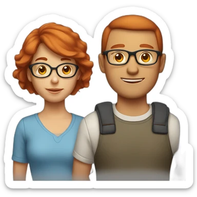 their family consists of 3 people - a mother with red hair, a father with brown hair on the sides and a small bald spot in the center, a 12-year-old boy with brown hair in glasses sticker