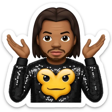 Busta Rhymes with dark brown hair, black sequin outfit sticker