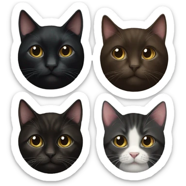 a black tuxedo cat, a dark brown tabby cat, and a black kitten  sticker