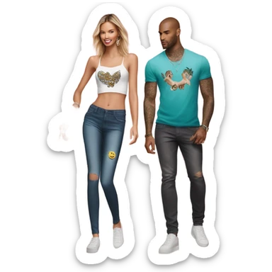 Photo of Victoria secret model shopping with a tattooed male model  sticker