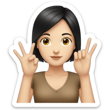 white girl with black hair make peace with hand sticker